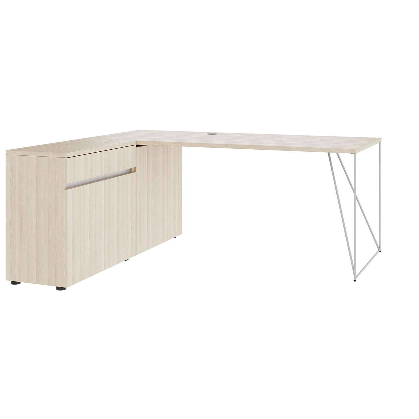 AIR Schreibtisch | 1600 - 2000 mm, elektrifiziert, integriertes Sideboard, Sandesche