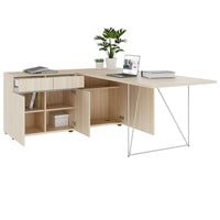 Bureau AIR | 1600 - 2000 mm, électrifié, buffet intégré, frêne sable