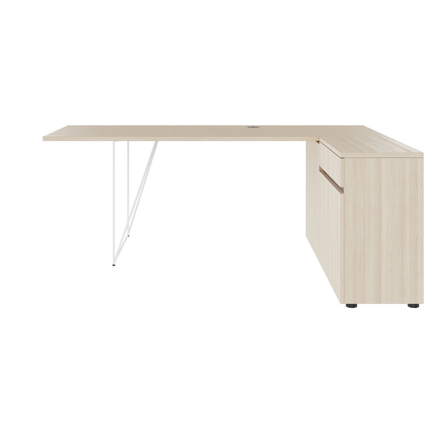 AIR Schreibtisch | 1600 - 2000 mm, elektrifiziert, integriertes Sideboard, Sandesche