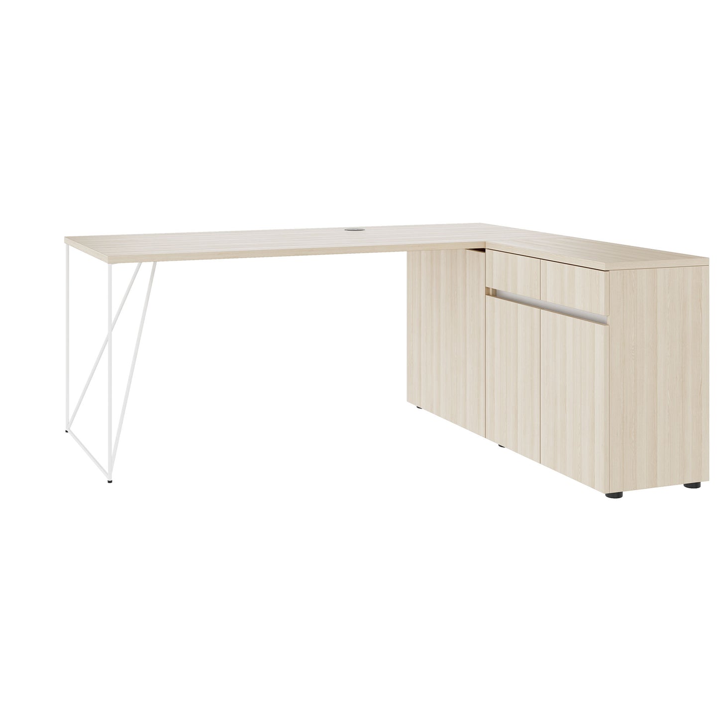 AIR desk | 1600 - 2000 mm, electrified, integrated sideboard, sand ash