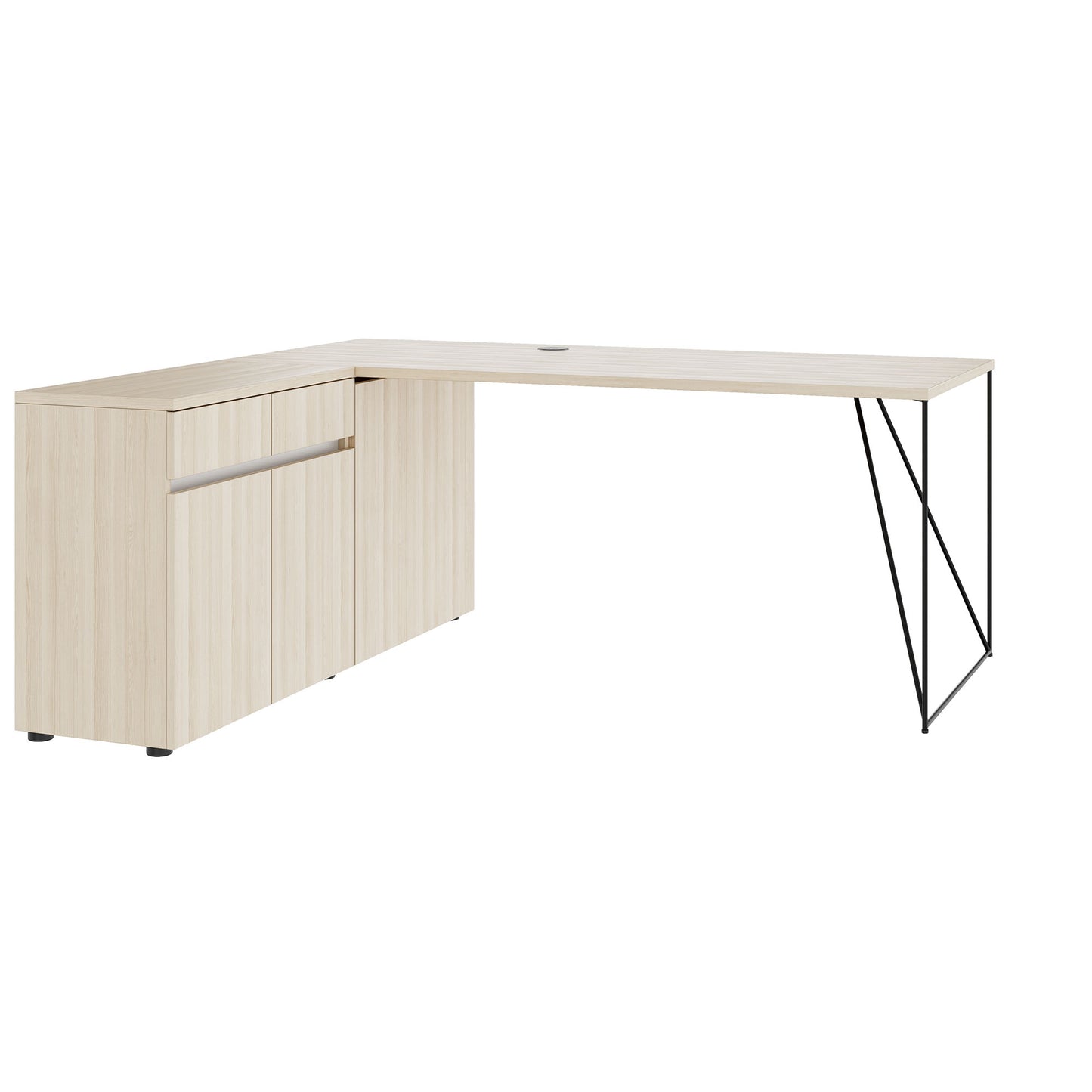 AIR desk | 1600 - 2000 mm, electrified, integrated sideboard, sand ash