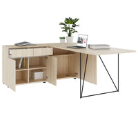 Bureau AIR | 1600 - 2000 mm, électrifié, buffet intégré, frêne sable