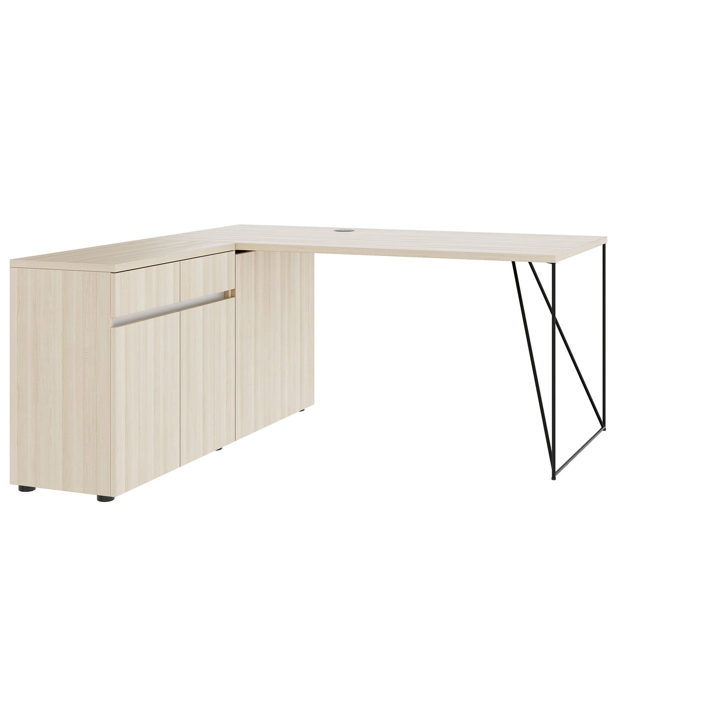 Bureau AIR | 1600 - 2000 mm, électrifié, buffet intégré, frêne sable