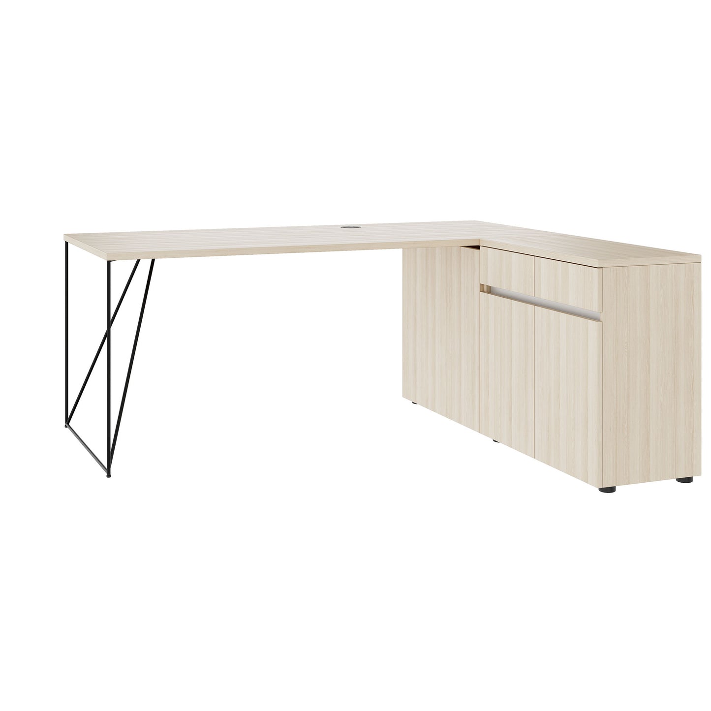 AIR desk | 1600 - 2000 mm, electrified, integrated sideboard, sand ash
