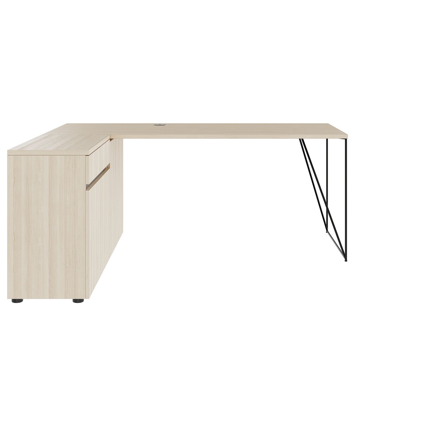 AIR desk | 1600 - 2000 mm, electrified, integrated sideboard, sand ash