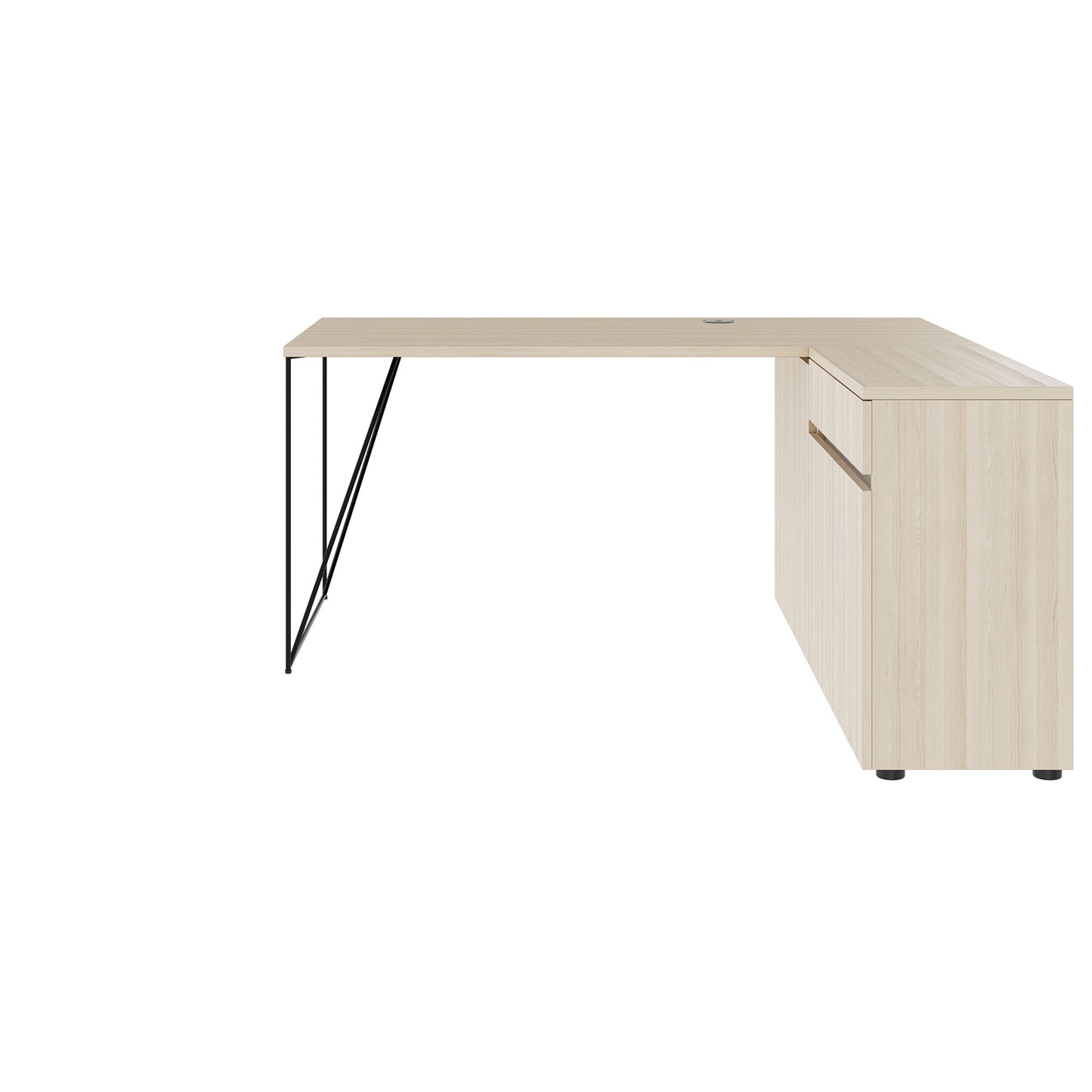 AIR desk | 1600 - 2000 mm, electrified, integrated sideboard, sand ash