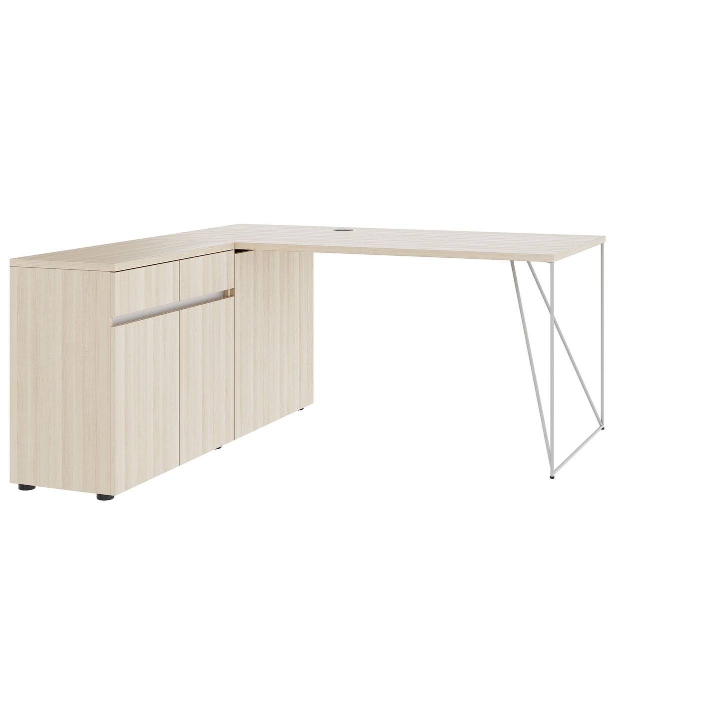 AIR Schreibtisch | 1600 - 2000 mm, elektrifiziert, integriertes Sideboard, Sandesche