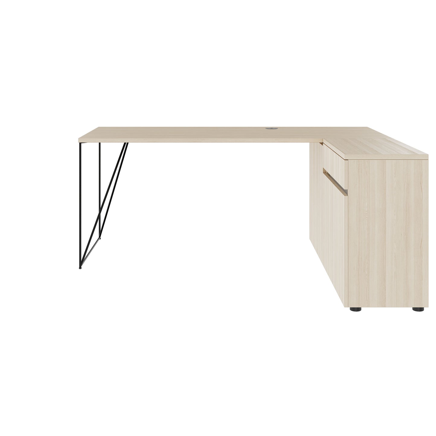 AIR desk | 1600 - 2000 mm, electrified, integrated sideboard, sand ash