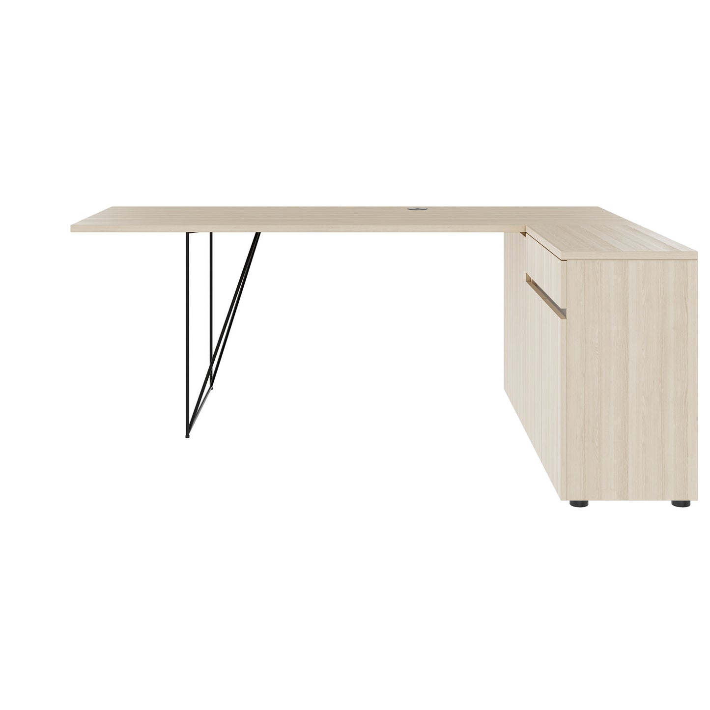 AIR desk | 1600 - 2000 mm, electrified, integrated sideboard, sand ash