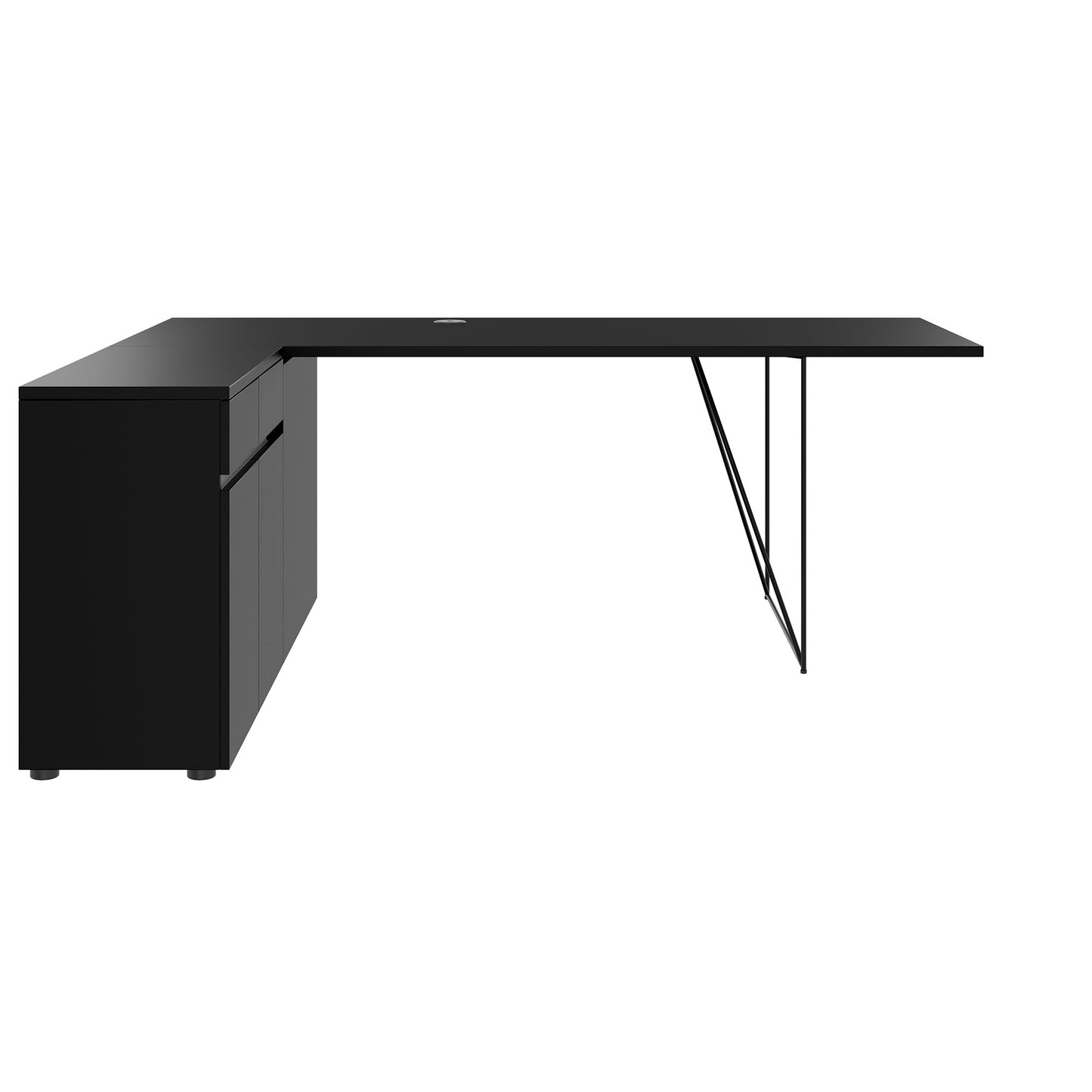 AIR desk | 1600 - 2000 mm, electrified, integrated sideboard, black