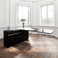 AIR desk | 1600 - 2000 mm, electrified, integrated sideboard, black