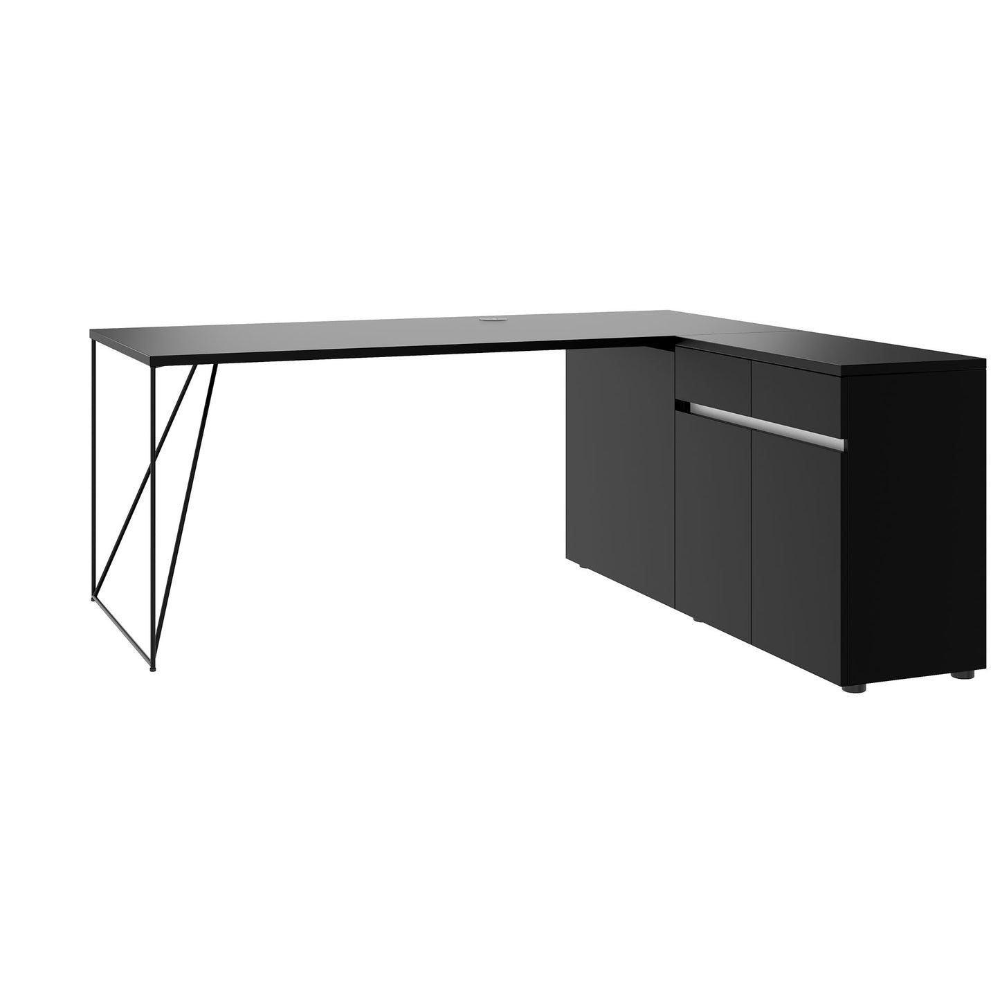 AIR desk | 1600 - 2000 mm, electrified, integrated sideboard, black