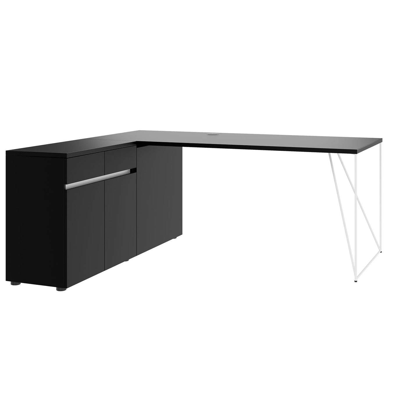 AIR desk | 1600 - 2000 mm, electrified, integrated sideboard, black