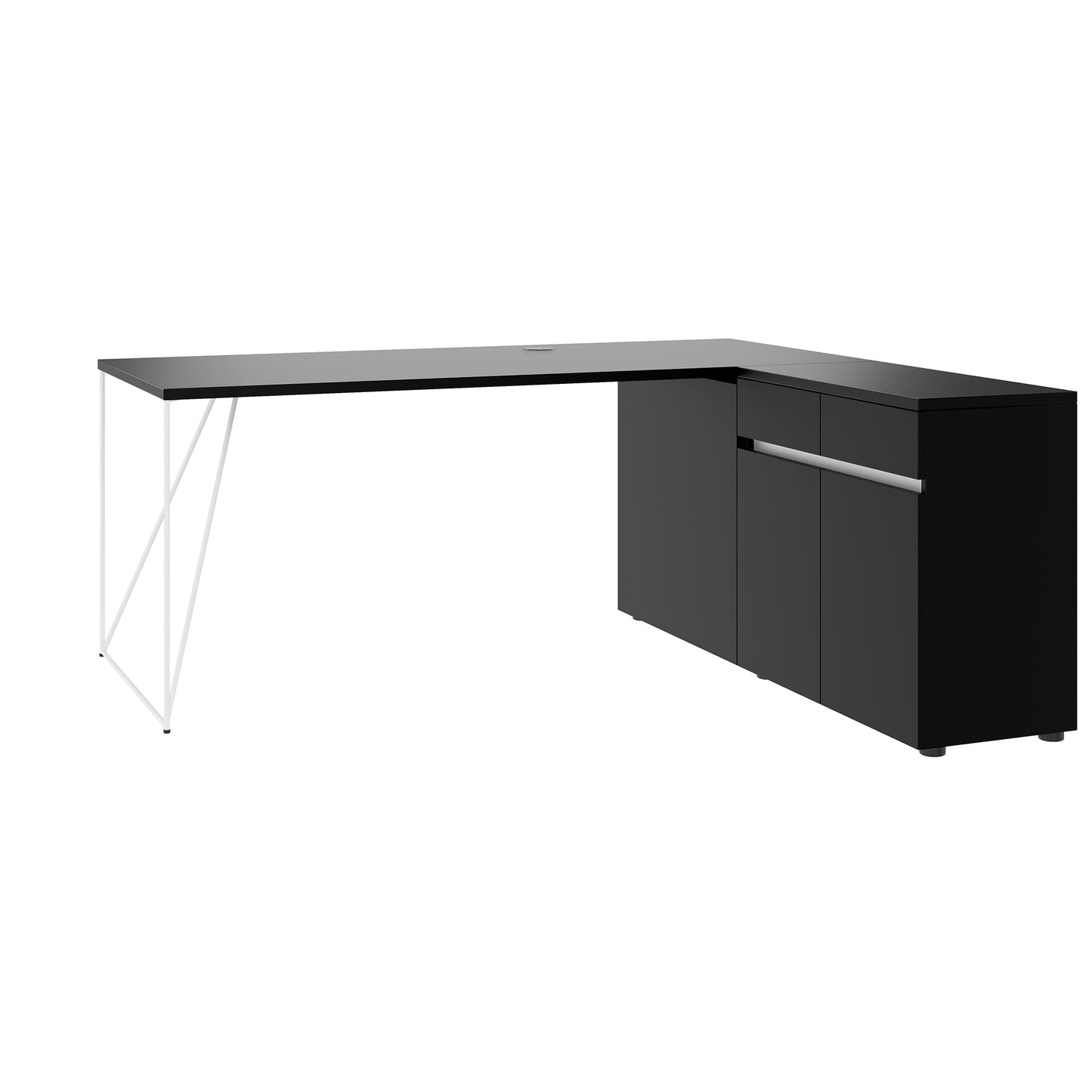 AIR desk | 1600 - 2000 mm, electrified, integrated sideboard, black