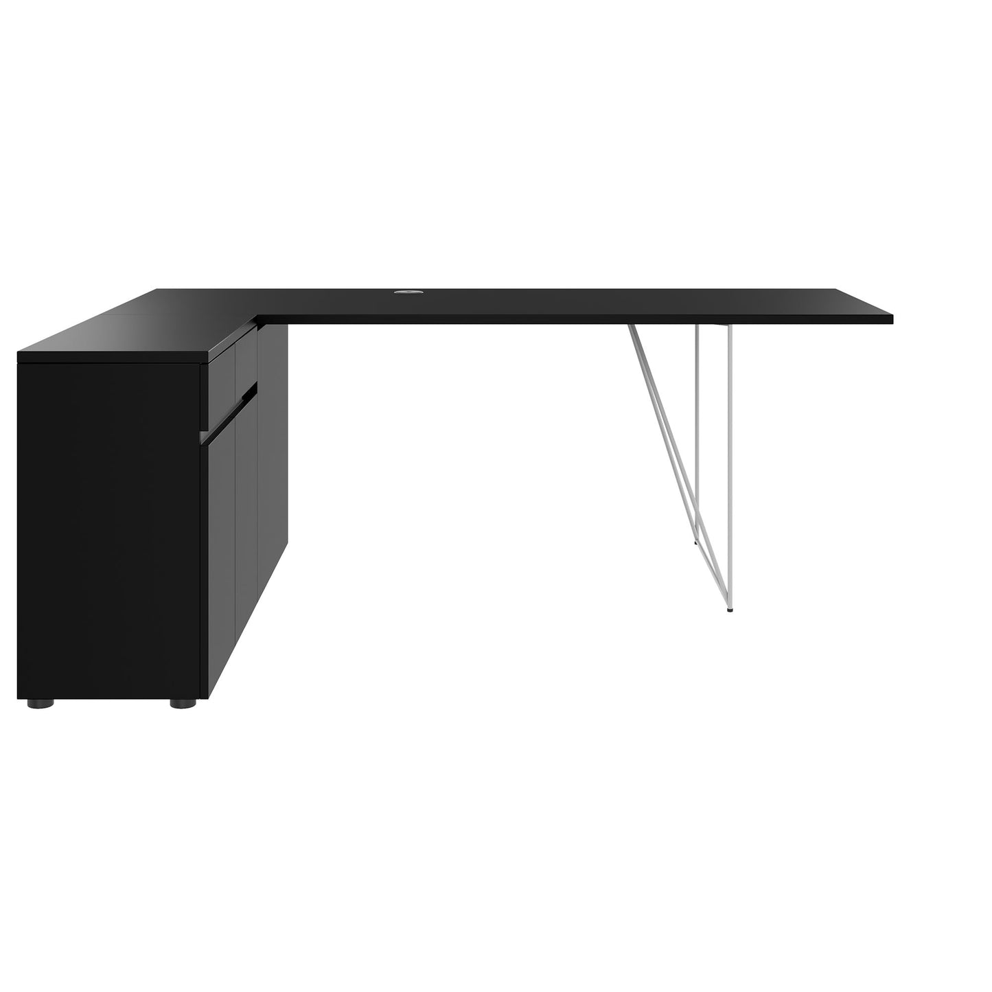 AIR desk | 1600 - 2000 mm, electrified, integrated sideboard, black