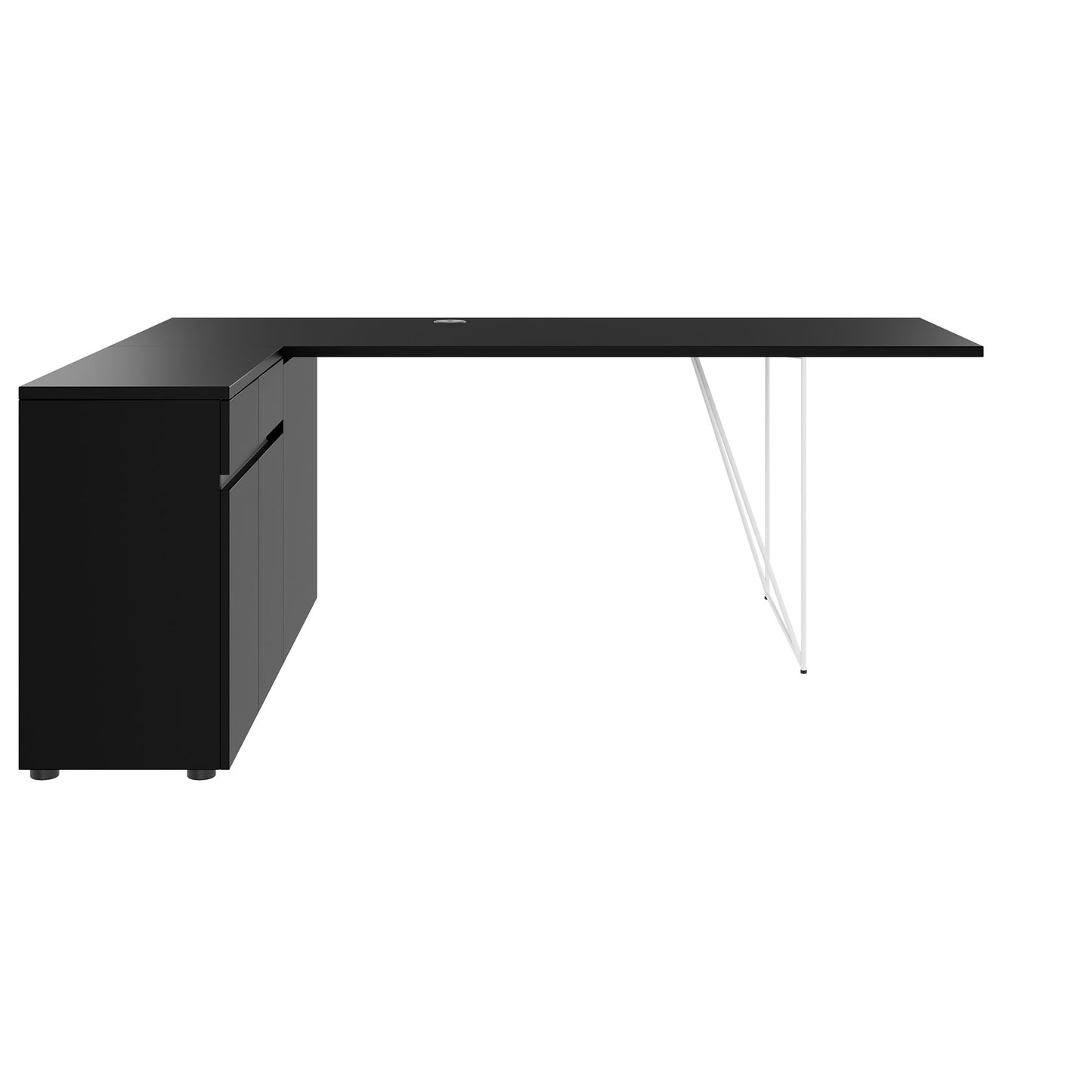 AIR desk | 1600 - 2000 mm, electrified, integrated sideboard, black