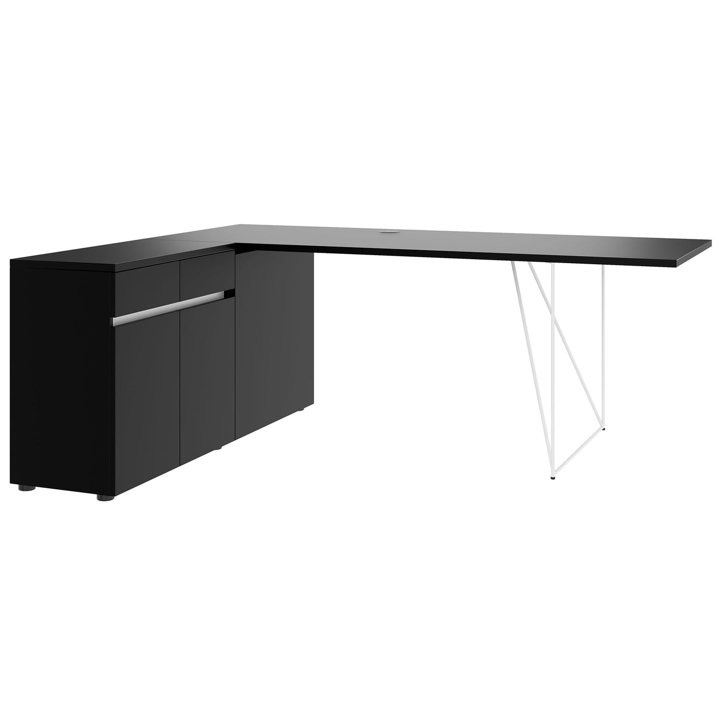 AIR desk | 1600 - 2000 mm, electrified, integrated sideboard, black