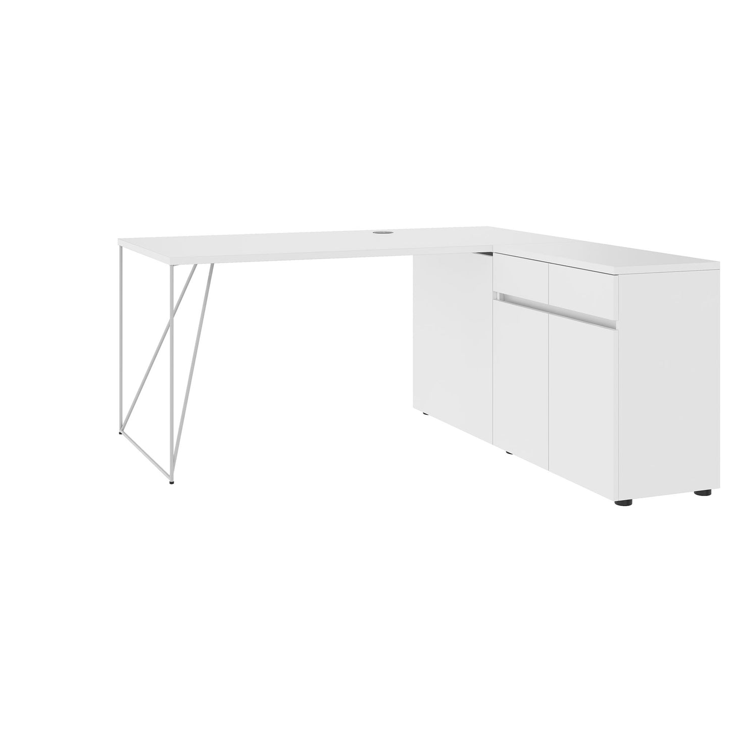 AIR Scrivania | 1600 - 2000 mm, credenza elettrificata, integrata, bianco