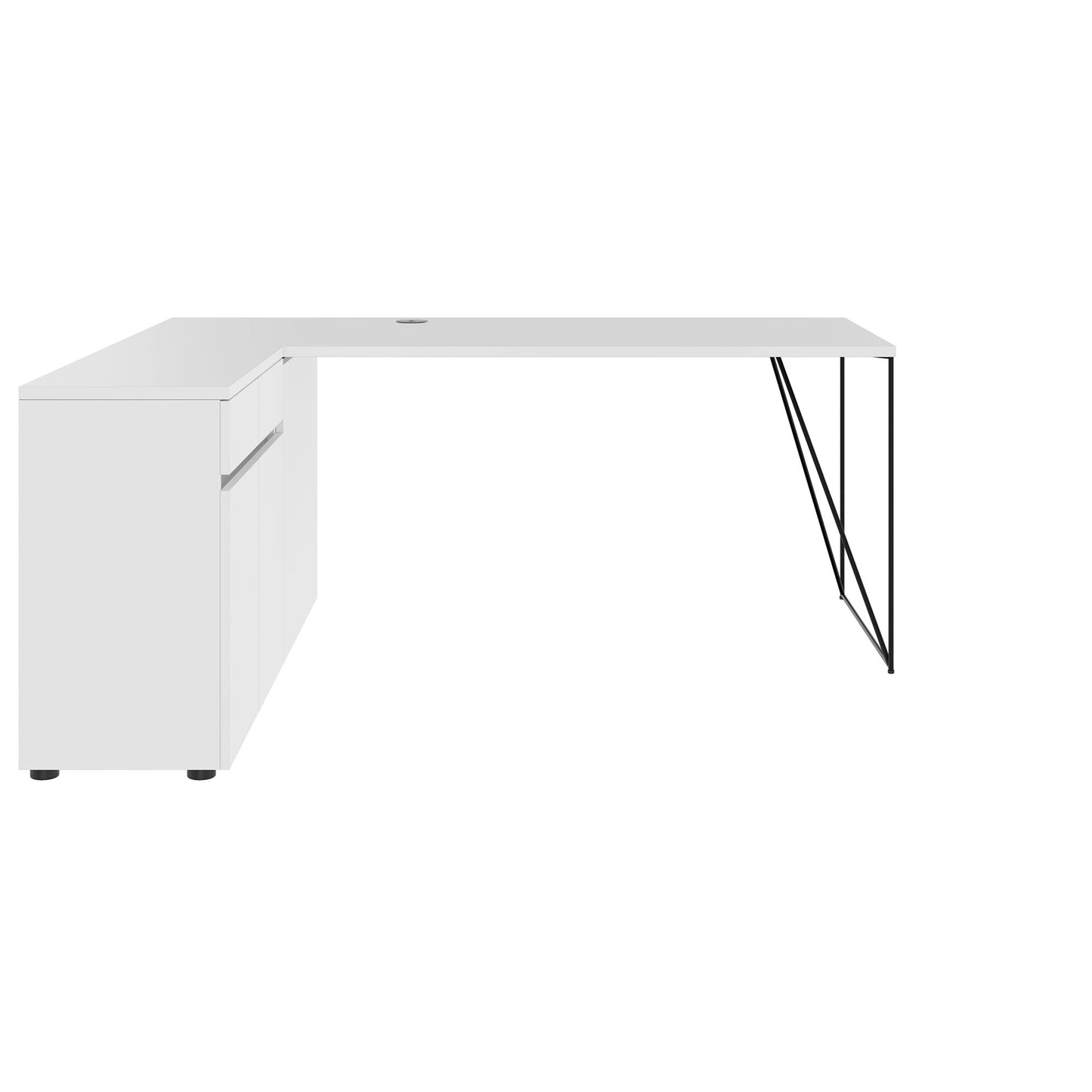 AIR Scrivania | 1600 - 2000 mm, credenza elettrificata, integrata, bianco