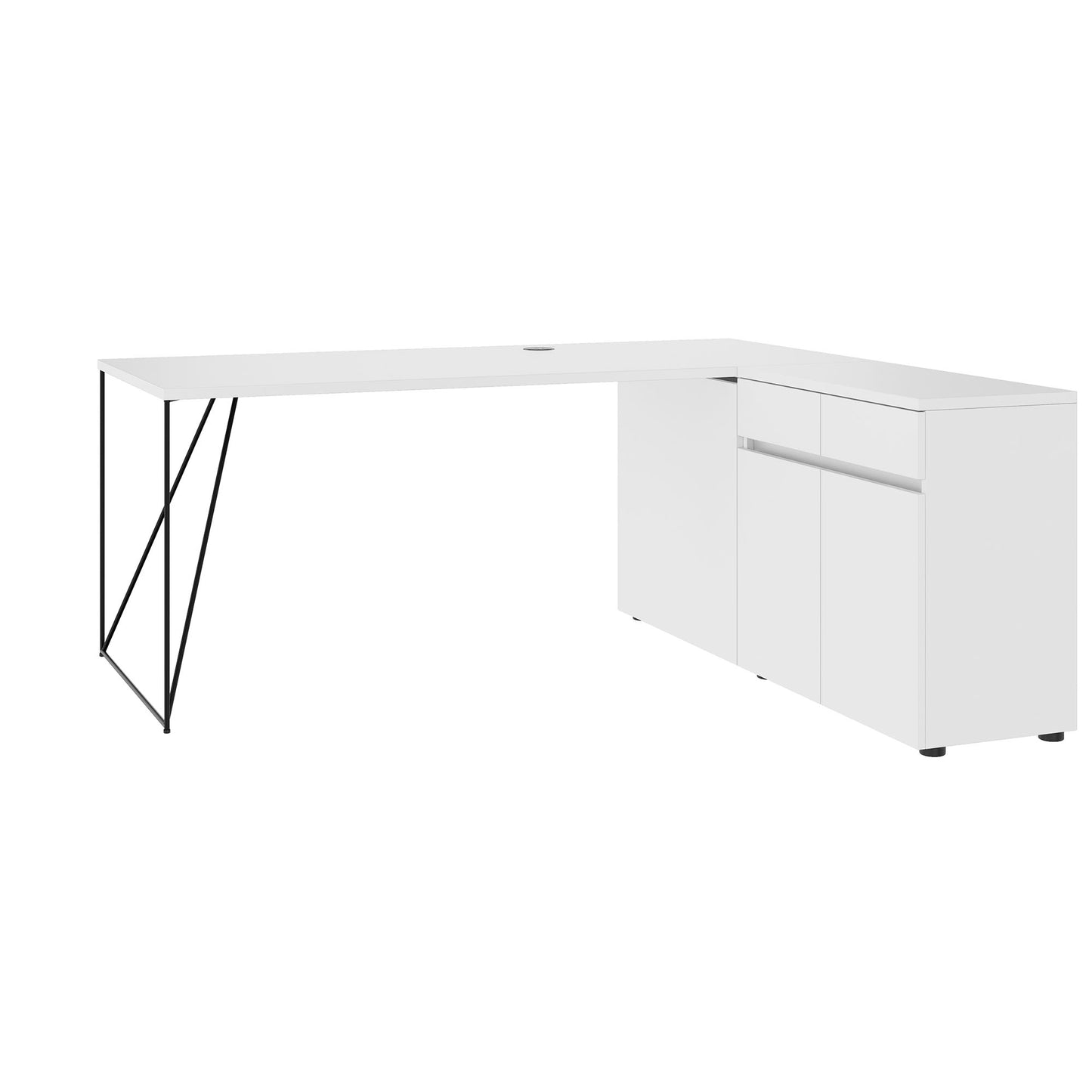 AIR Scrivania | 1600 - 2000 mm, credenza elettrificata, integrata, bianco
