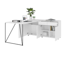 AIR Schreibtisch | 1600 - 2000 mm, elektrifiziert, integriertes Sideboard, Weiß