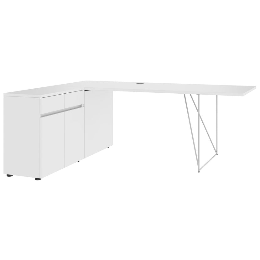 AIR Schreibtisch | 1600 - 2000 mm, elektrifiziert, integriertes Sideboard, Weiß