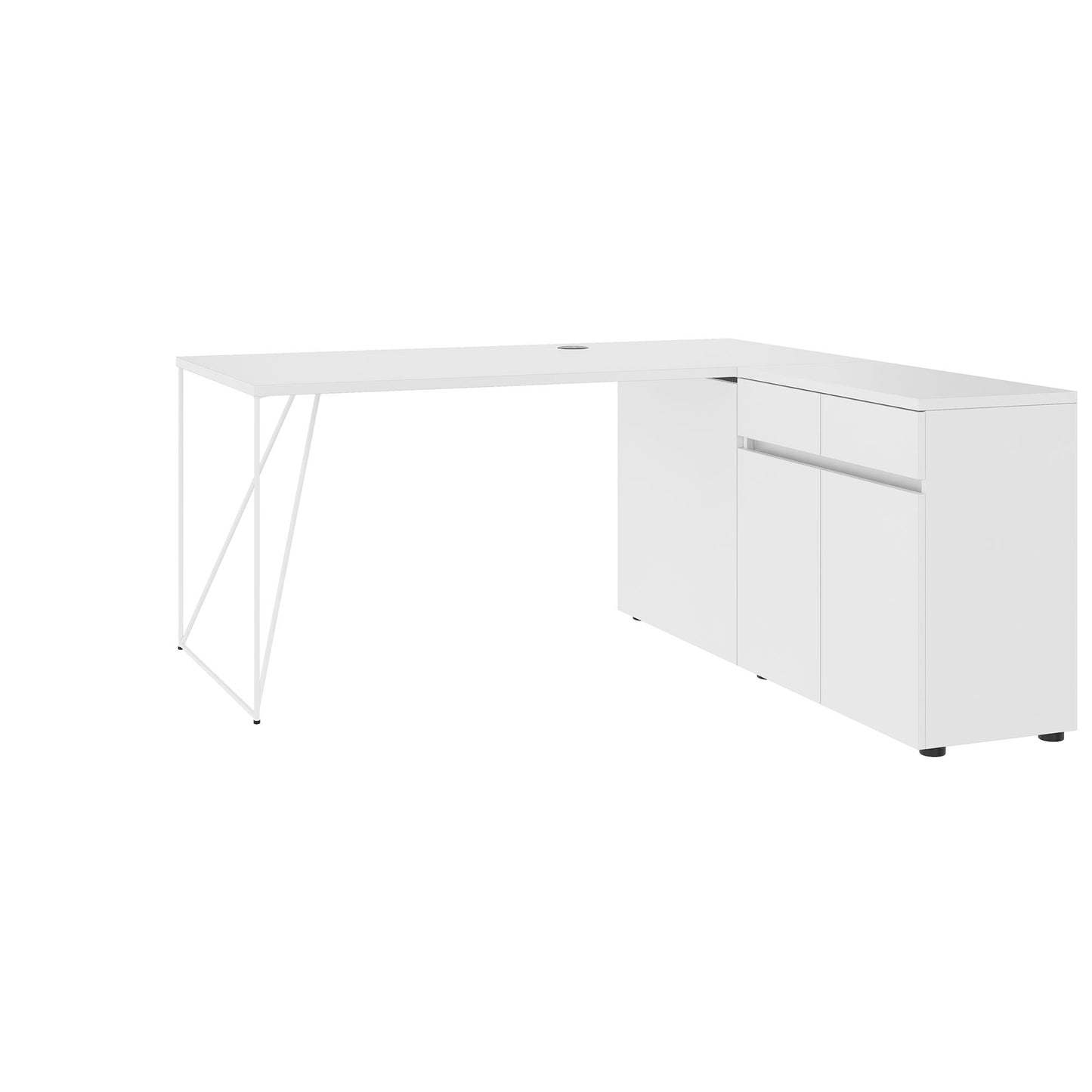 AIR Scrivania | 1600 - 2000 mm, credenza elettrificata, integrata, bianco