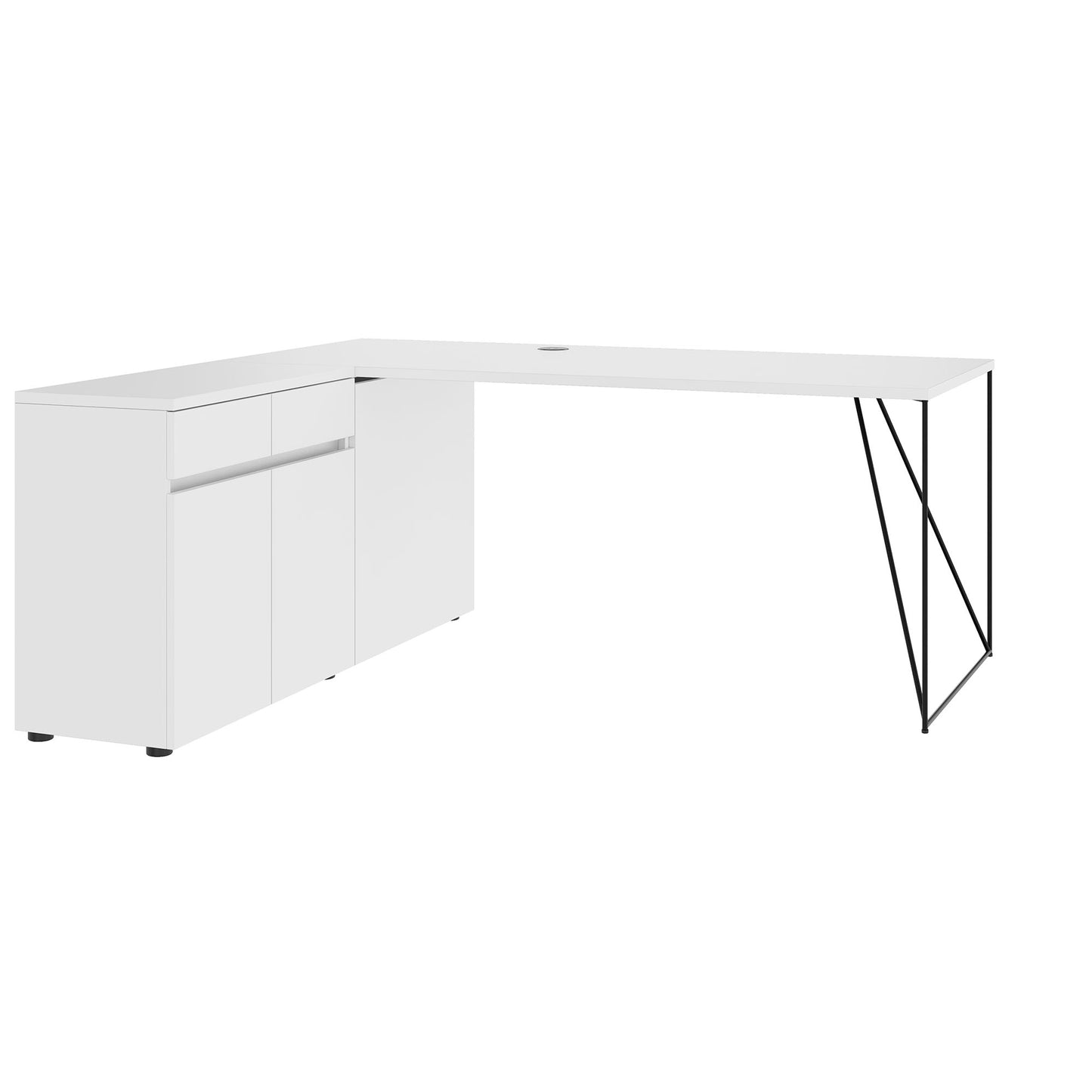 AIR Scrivania | 1600 - 2000 mm, credenza elettrificata, integrata, bianco