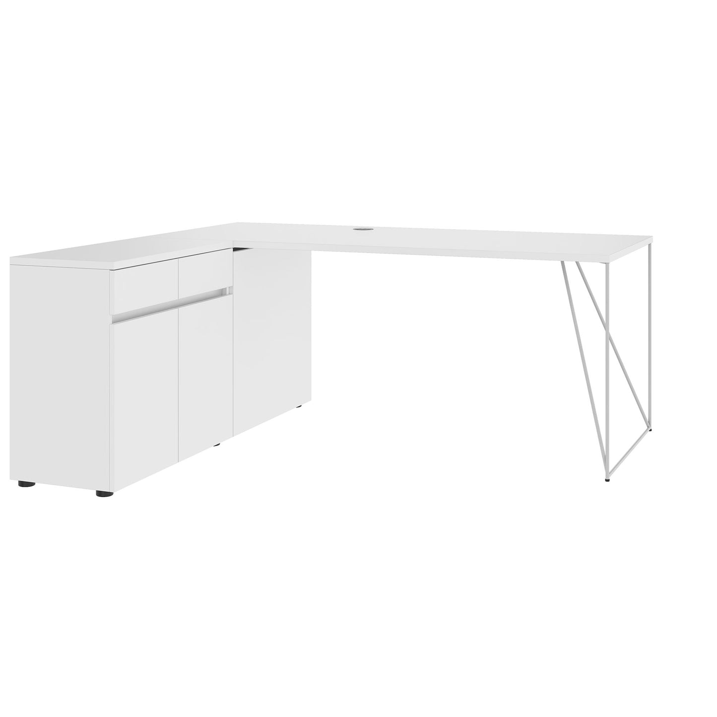 AIR Scrivania | 1600 - 2000 mm, credenza elettrificata, integrata, bianco