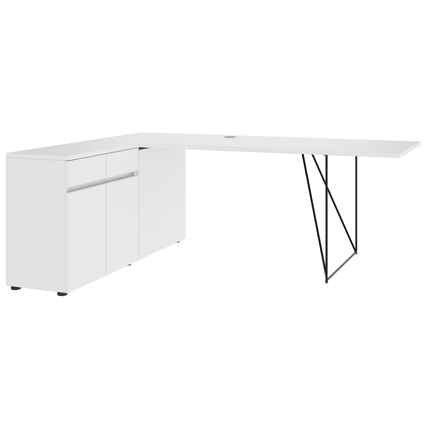 AIR Scrivania | 1600 - 2000 mm, credenza elettrificata, integrata, bianco