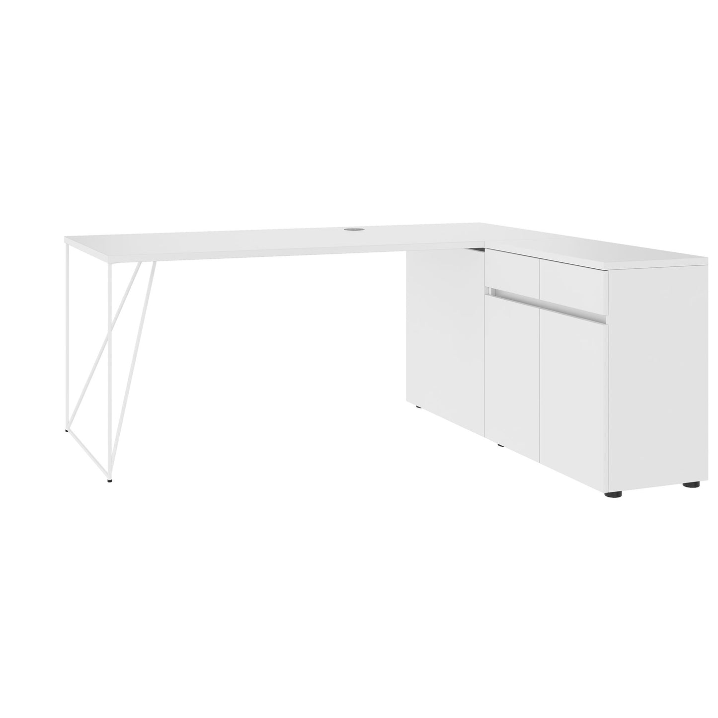 AIR Scrivania | 1600 - 2000 mm, credenza elettrificata, integrata, bianco