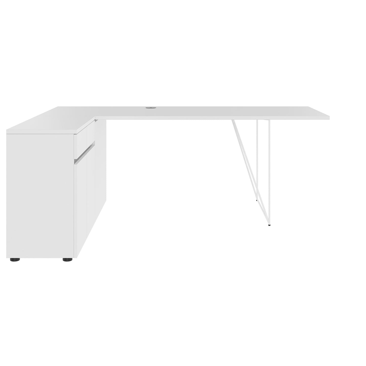 AIR Scrivania | 1600 - 2000 mm, credenza elettrificata, integrata, bianco