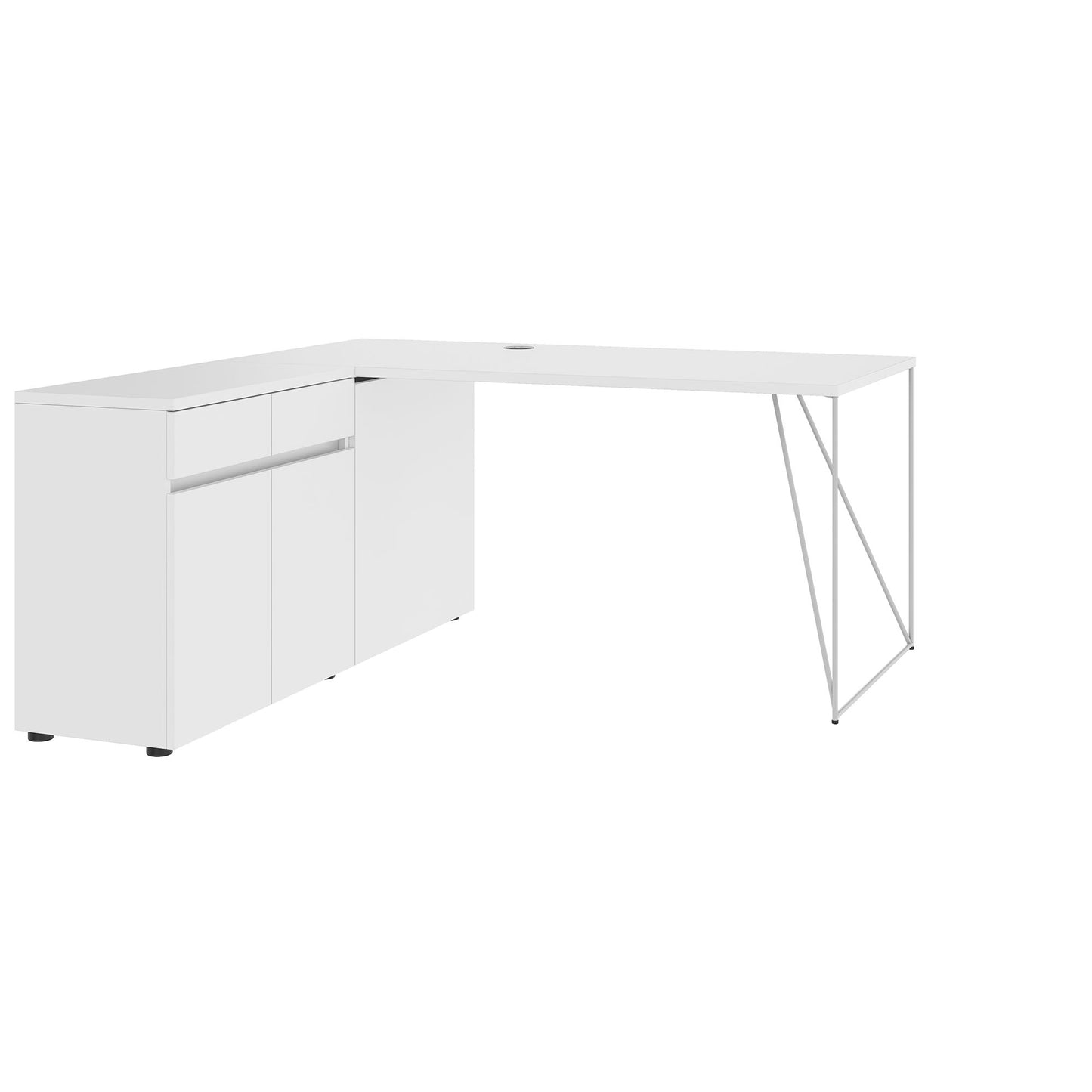 AIR Scrivania | 1600 - 2000 mm, credenza elettrificata, integrata, bianco
