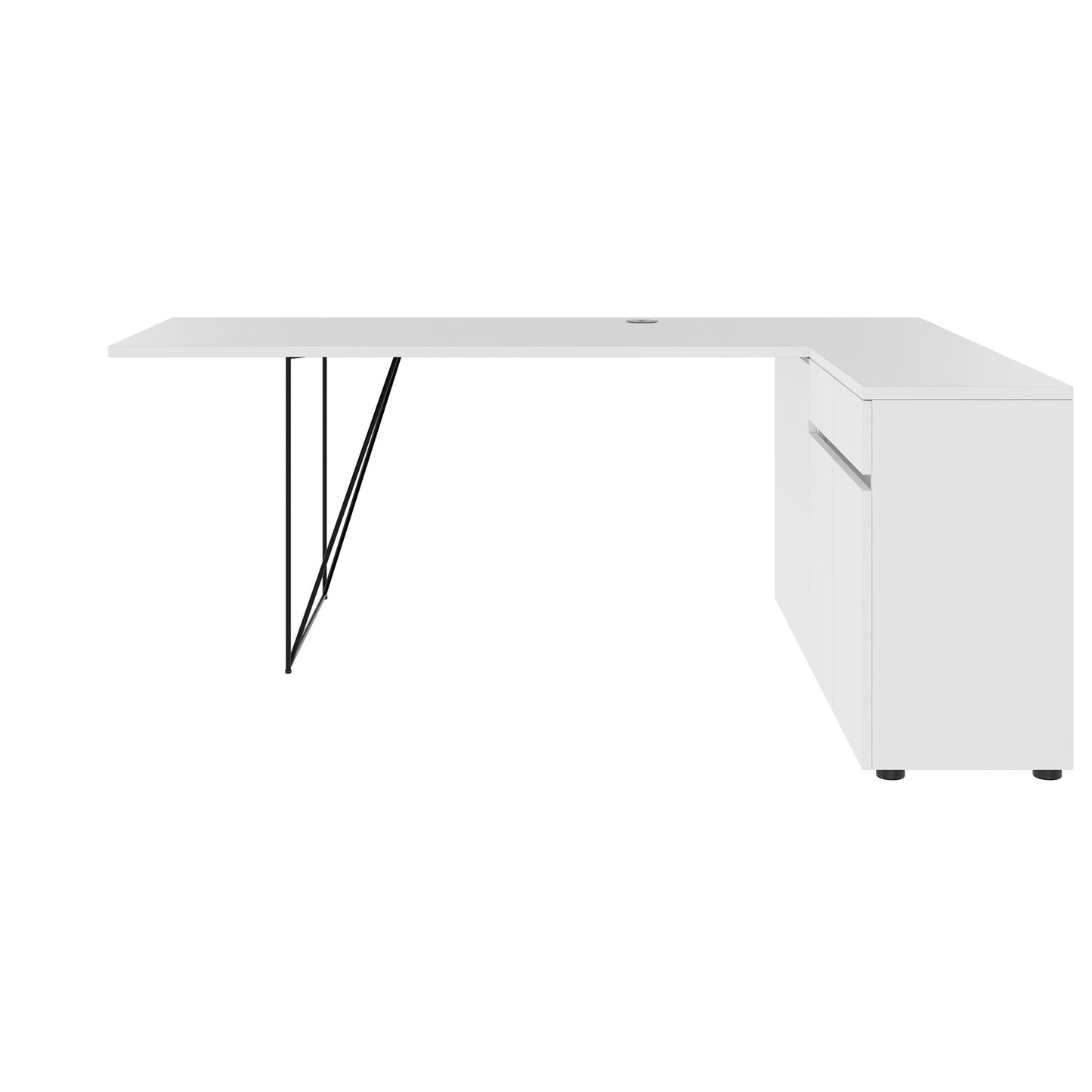 AIR Scrivania | 1600 - 2000 mm, credenza elettrificata, integrata, bianco