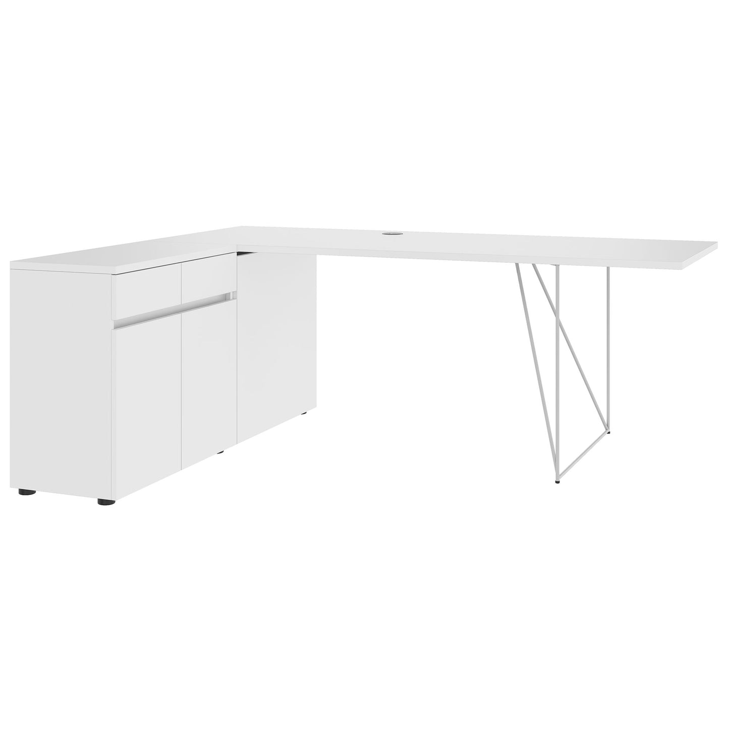 AIR Scrivania | 1600 - 2000 mm, credenza elettrificata, integrata, bianco