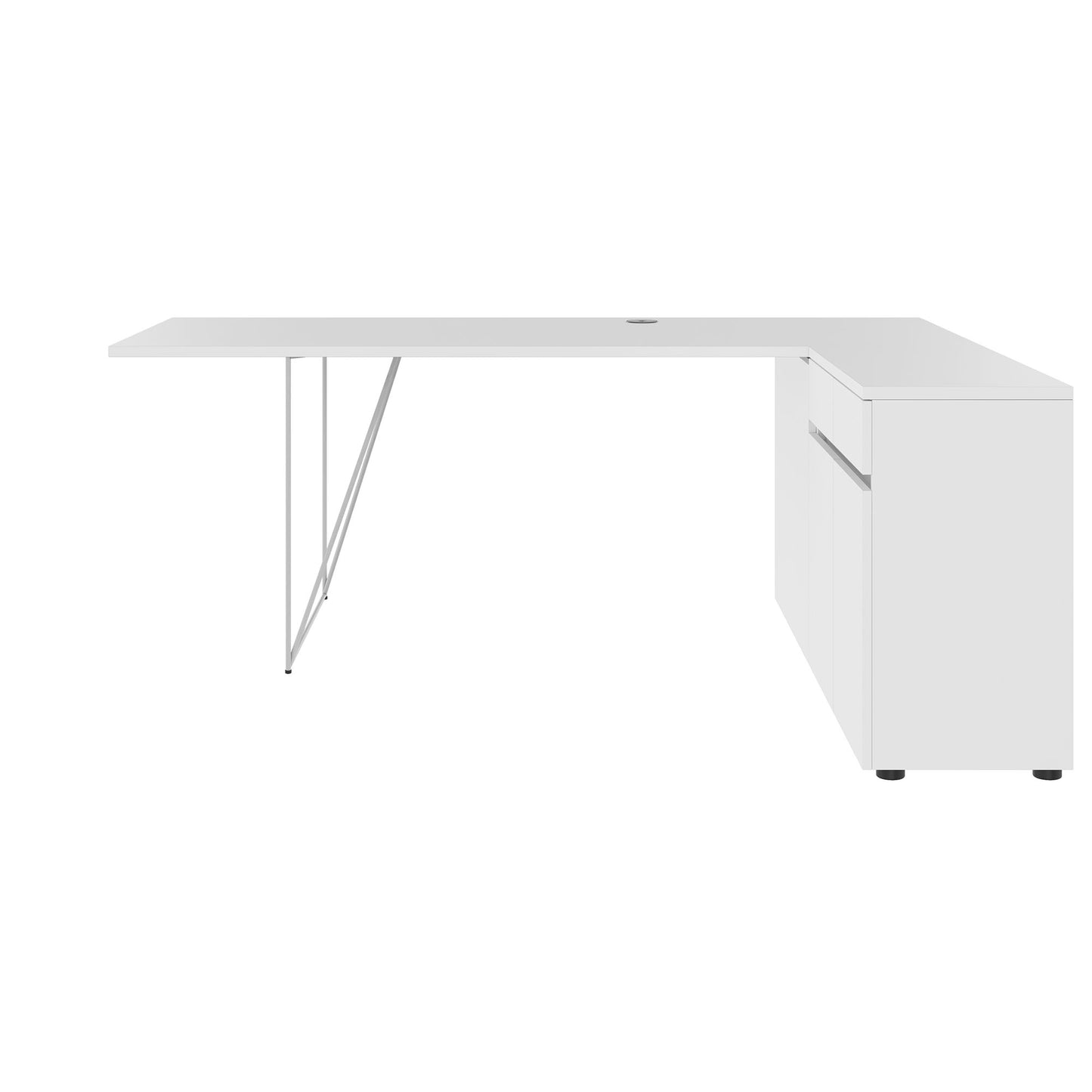 AIR Scrivania | 1600 - 2000 mm, credenza elettrificata, integrata, bianco