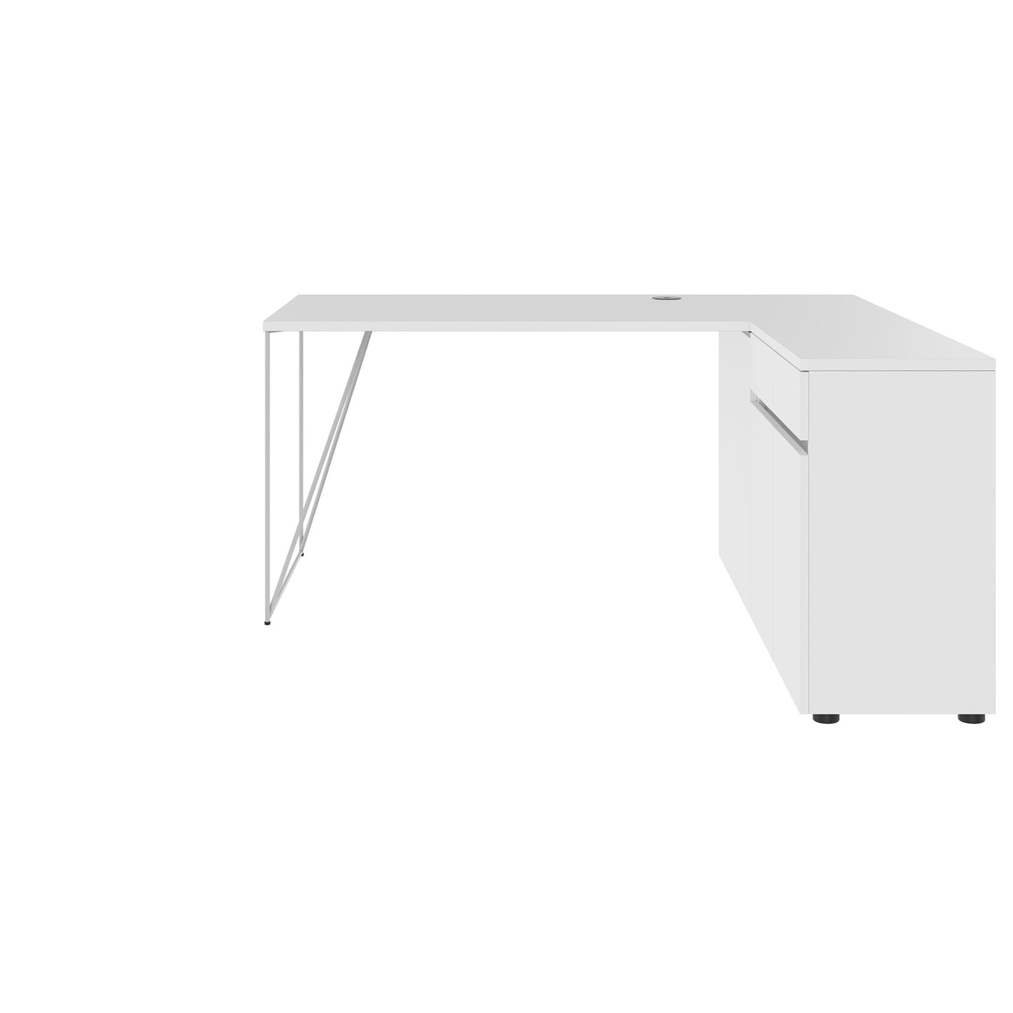 AIR Scrivania | 1600 - 2000 mm, credenza elettrificata, integrata, bianco