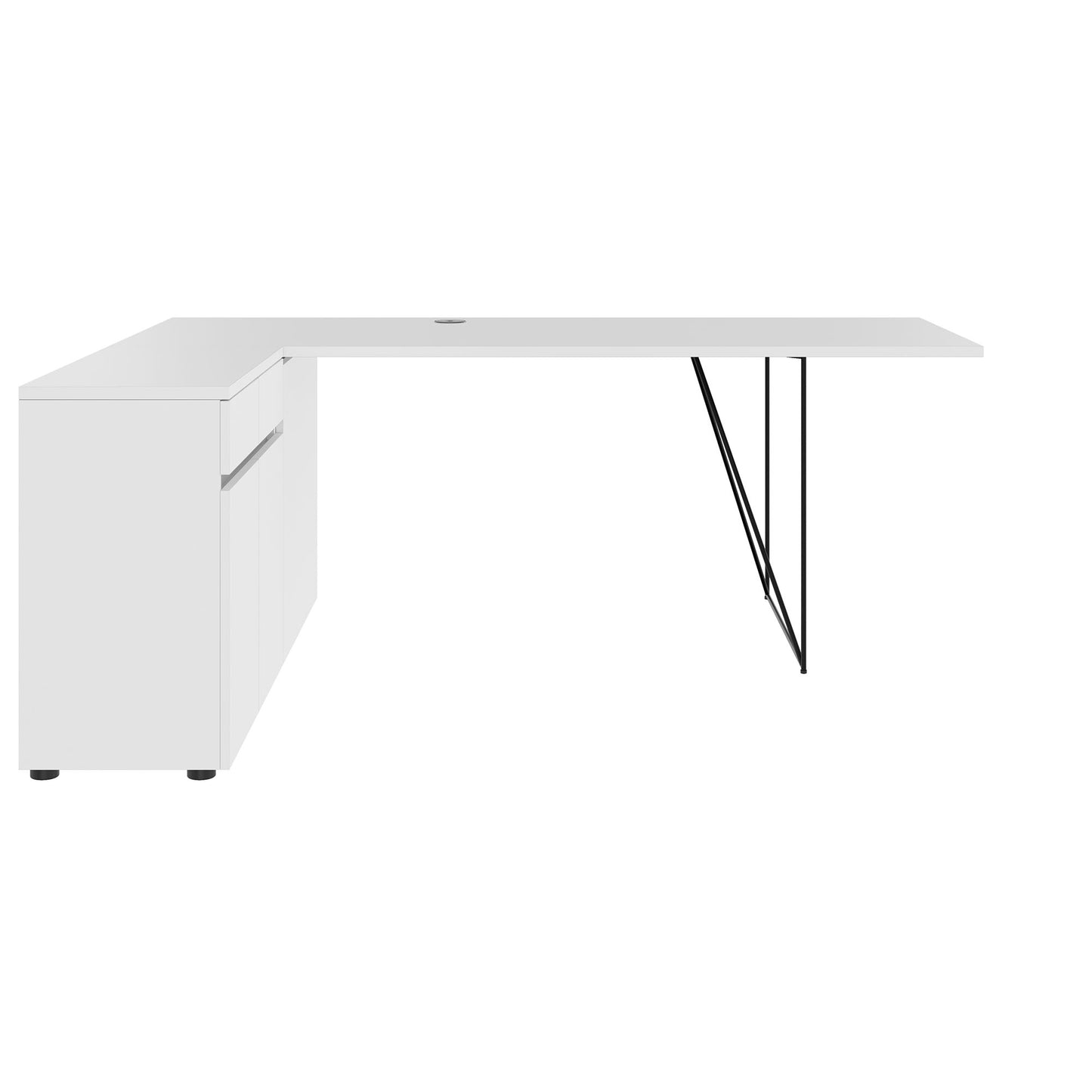 AIR Scrivania | 1600 - 2000 mm, credenza elettrificata, integrata, bianco