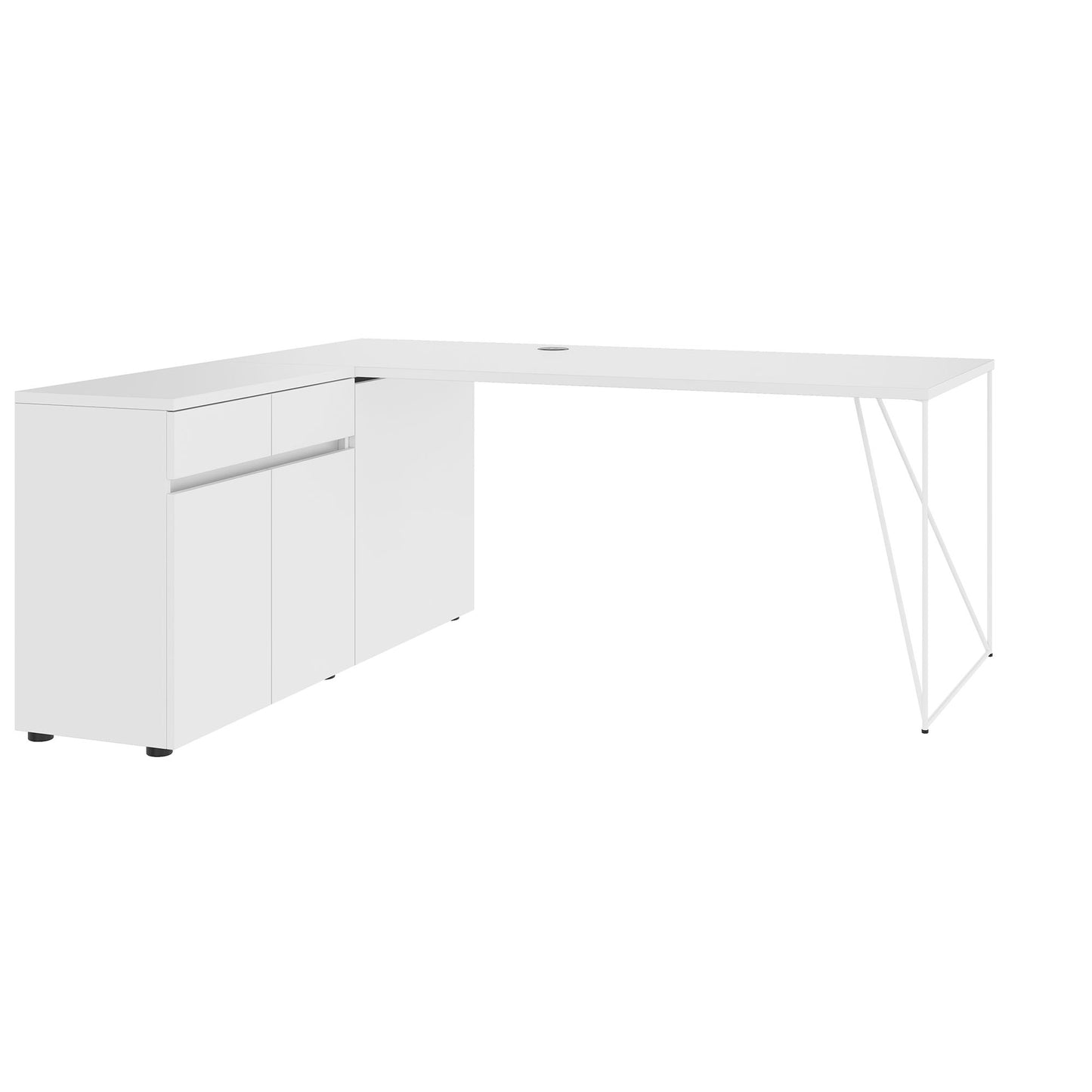 AIR Scrivania | 1600 - 2000 mm, credenza elettrificata, integrata, bianco