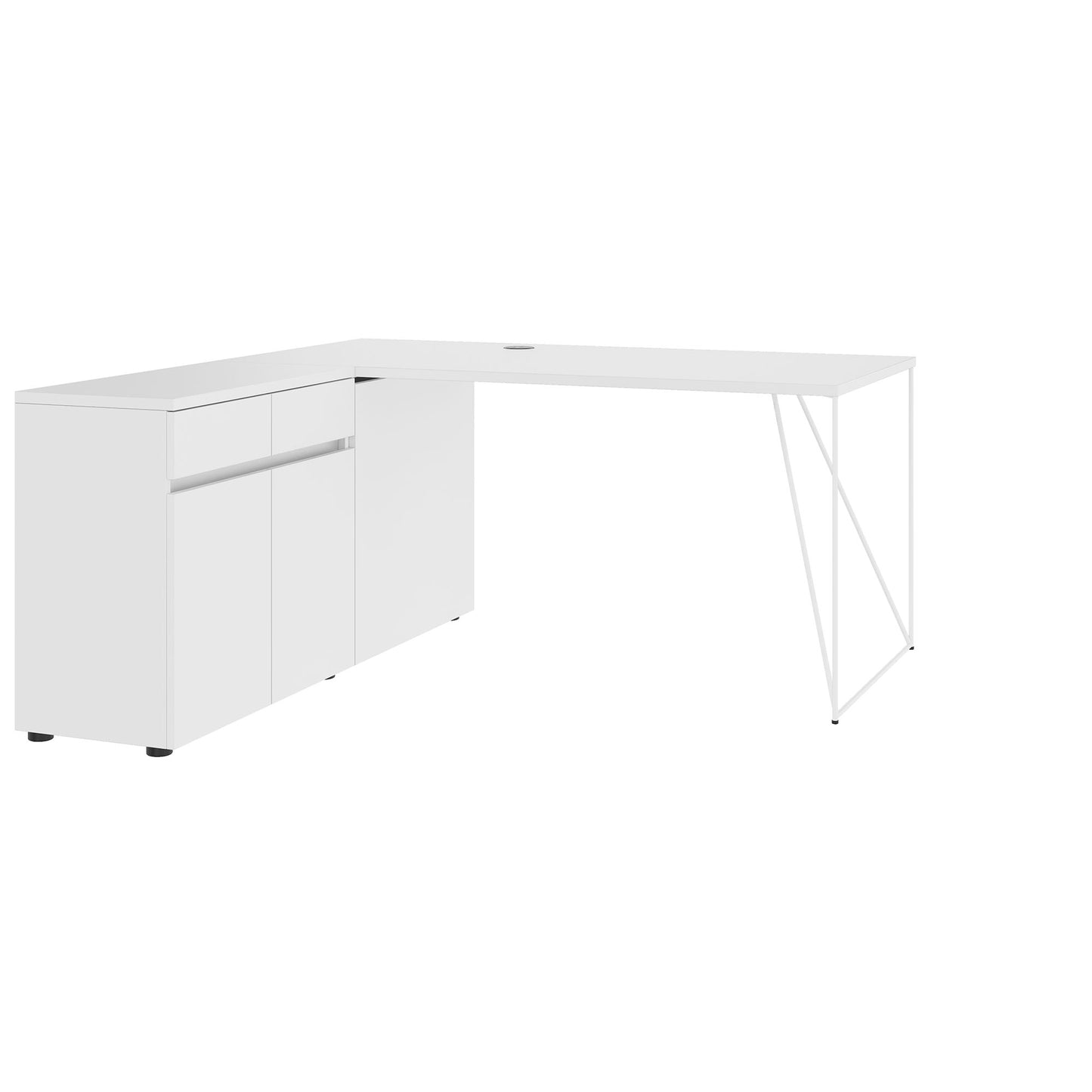 AIR Scrivania | 1600 - 2000 mm, credenza elettrificata, integrata, bianco
