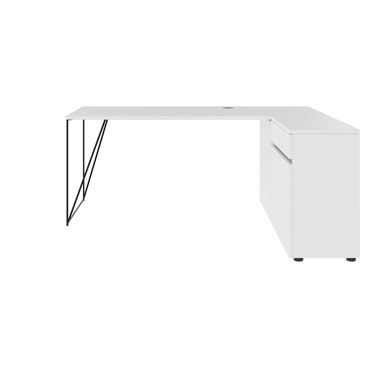 AIR Schreibtisch | 1600 - 2000 mm, elektrifiziert, integriertes Sideboard, Weiß