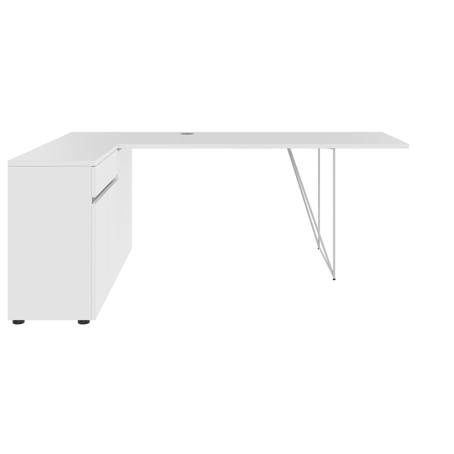 AIR Scrivania | 1600 - 2000 mm, credenza elettrificata, integrata, bianco