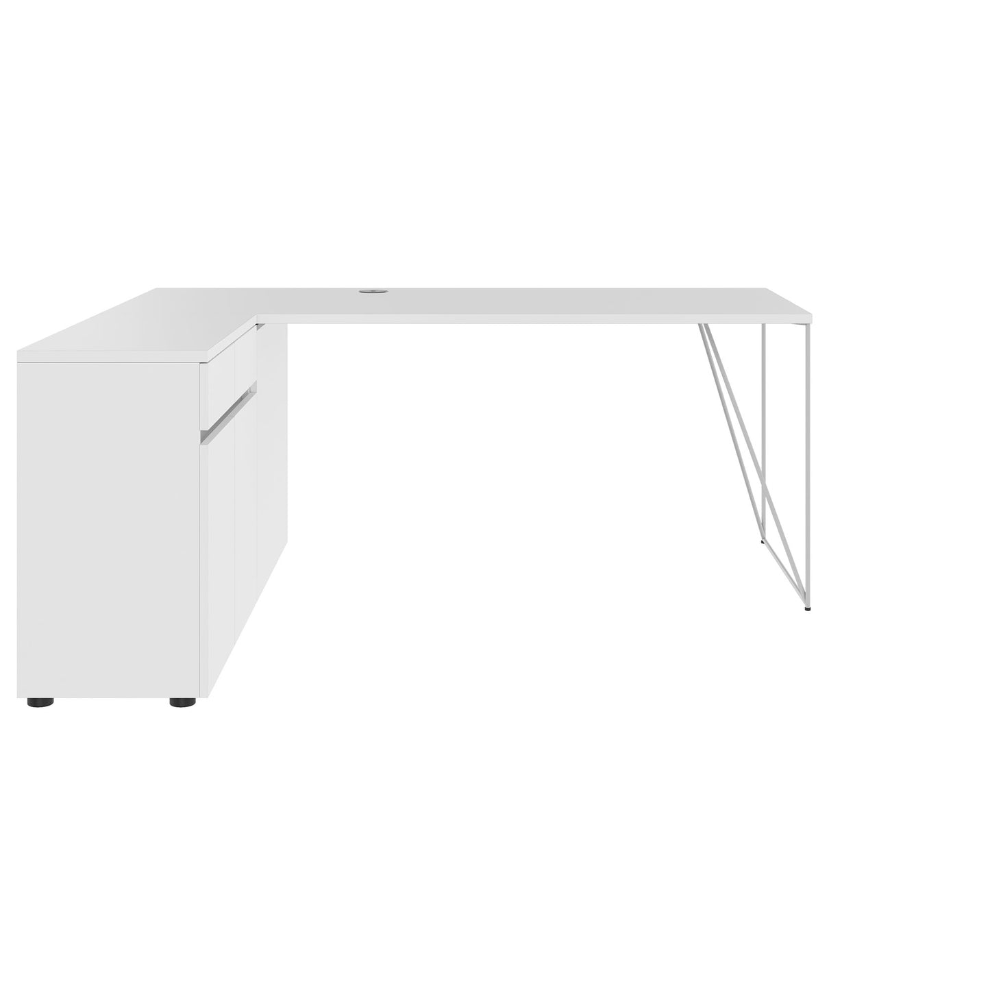 AIR Scrivania | 1600 - 2000 mm, credenza elettrificata, integrata, bianco