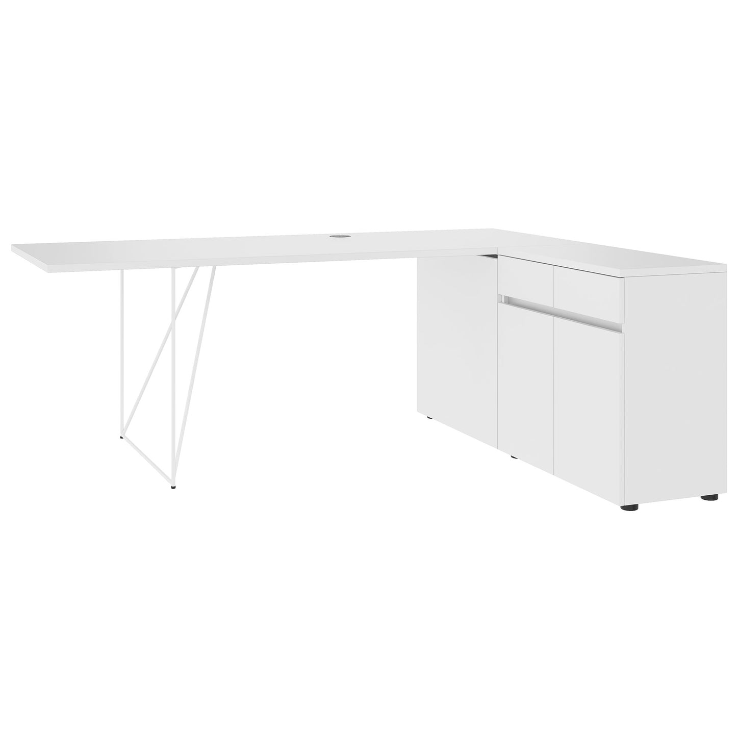 AIR Scrivania | 1600 - 2000 mm, credenza elettrificata, integrata, bianco