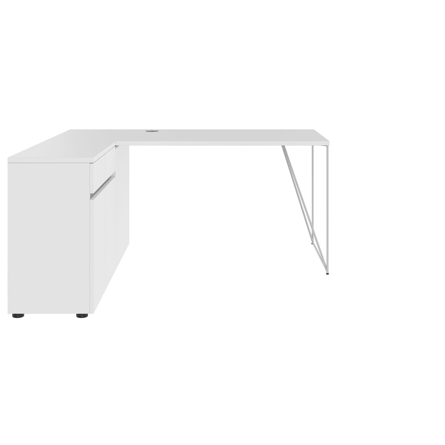 AIR Schreibtisch | 1600 - 2000 mm, elektrifiziert, integriertes Sideboard, Weiß