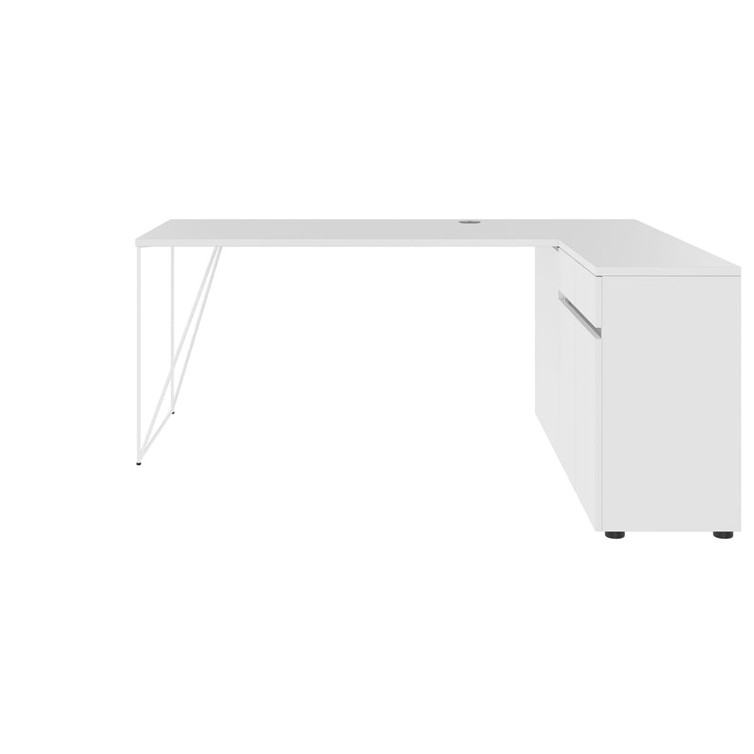 AIR desk | 1600 - 2000 mm, electrified, integrated sideboard, white