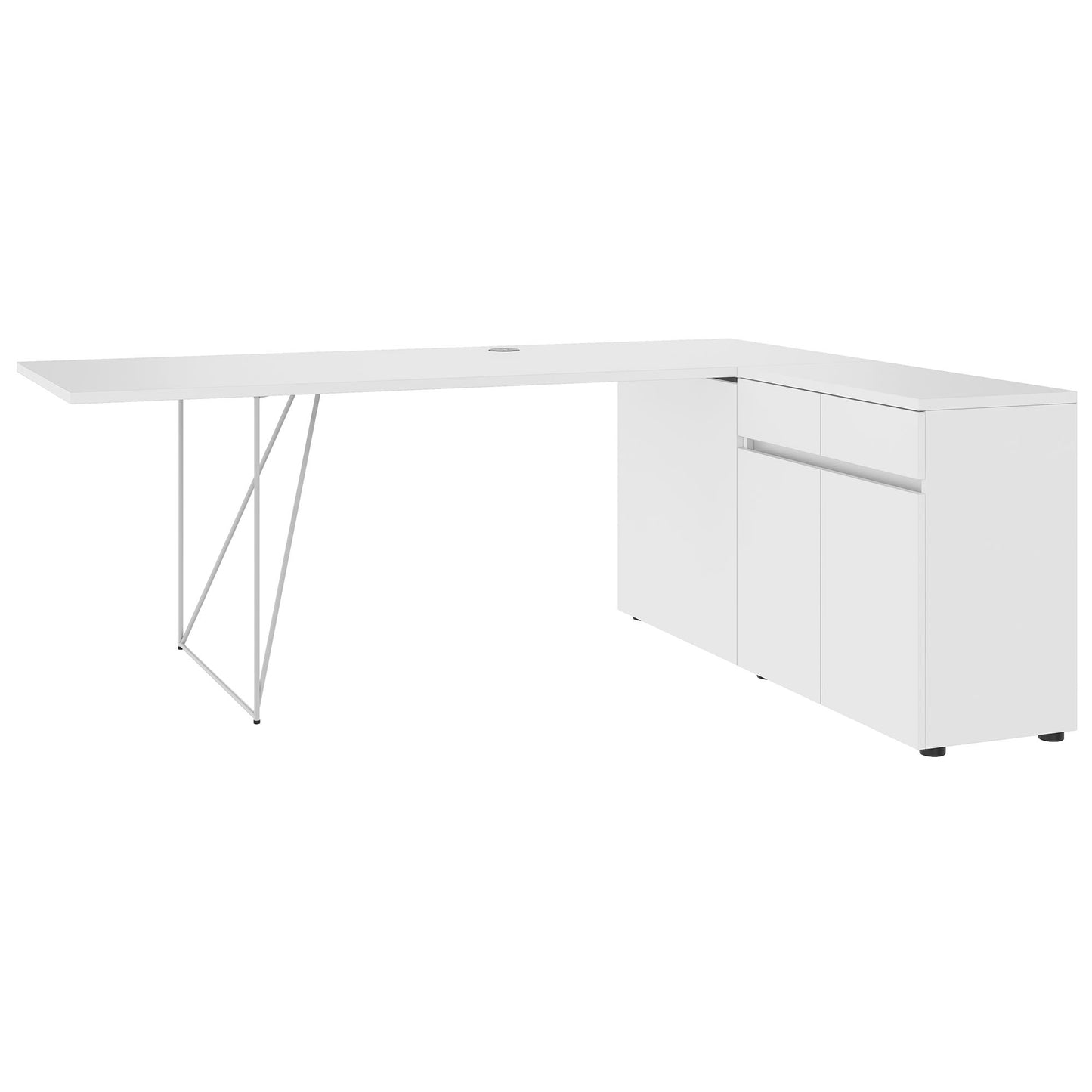 AIR Scrivania | 1600 - 2000 mm, credenza elettrificata, integrata, bianco
