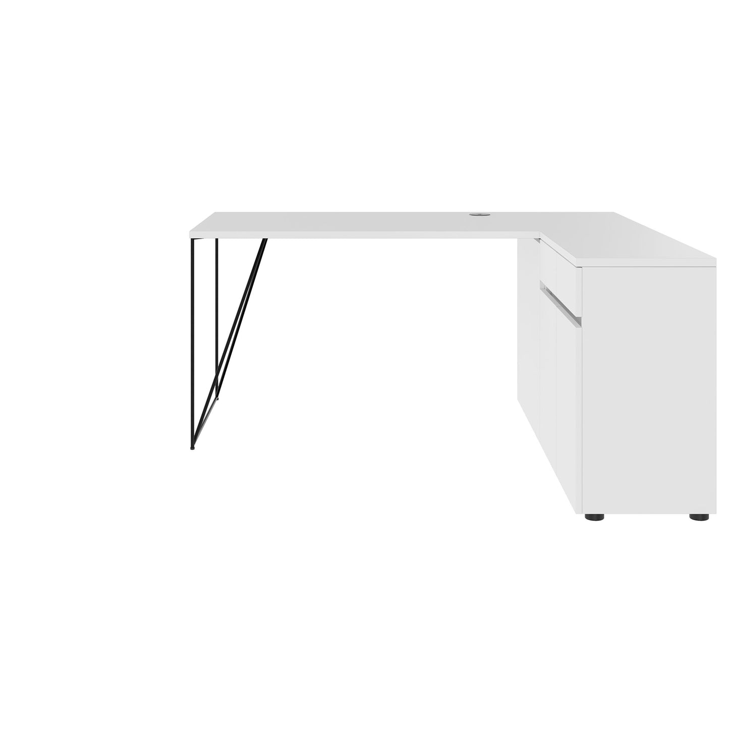 AIR Scrivania | 1600 - 2000 mm, credenza elettrificata, integrata, bianco
