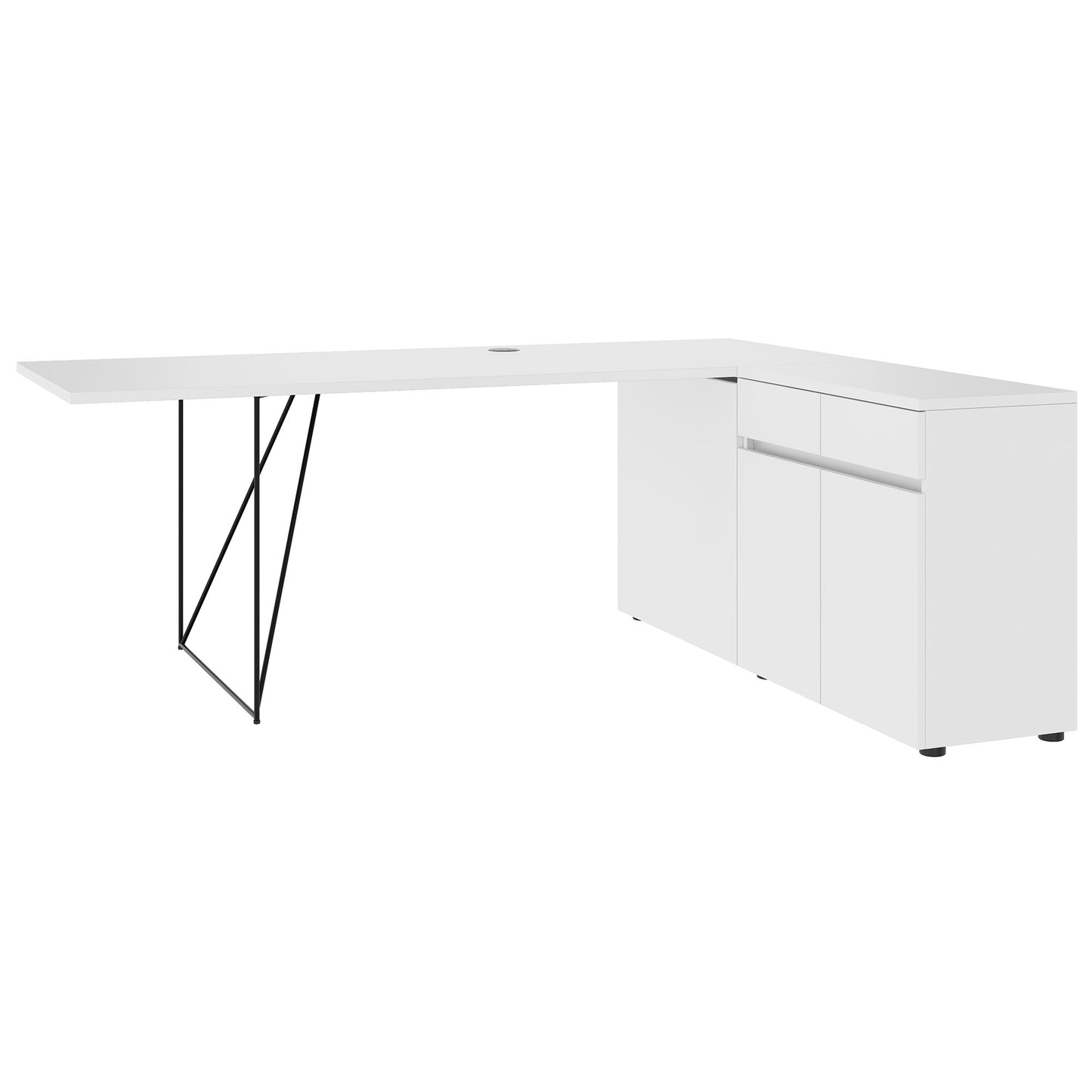 AIR Scrivania | 1600 - 2000 mm, credenza elettrificata, integrata, bianco