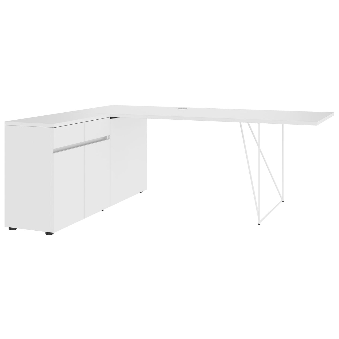 AIR Scrivania | 1600 - 2000 mm, credenza elettrificata, integrata, bianco